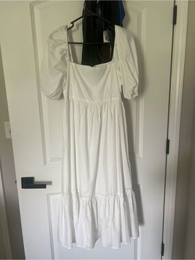 Forever 21 White Puff-Sleeve Midi Dress
